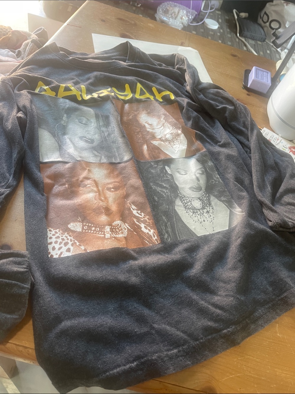 Aaliyah Black Long Sleeve Tee with Yellow Logo